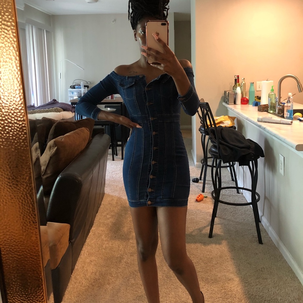 Off the Shoulder Mini Jean Dress